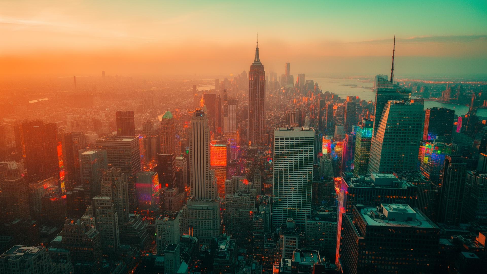 New York City skyline at golden hour